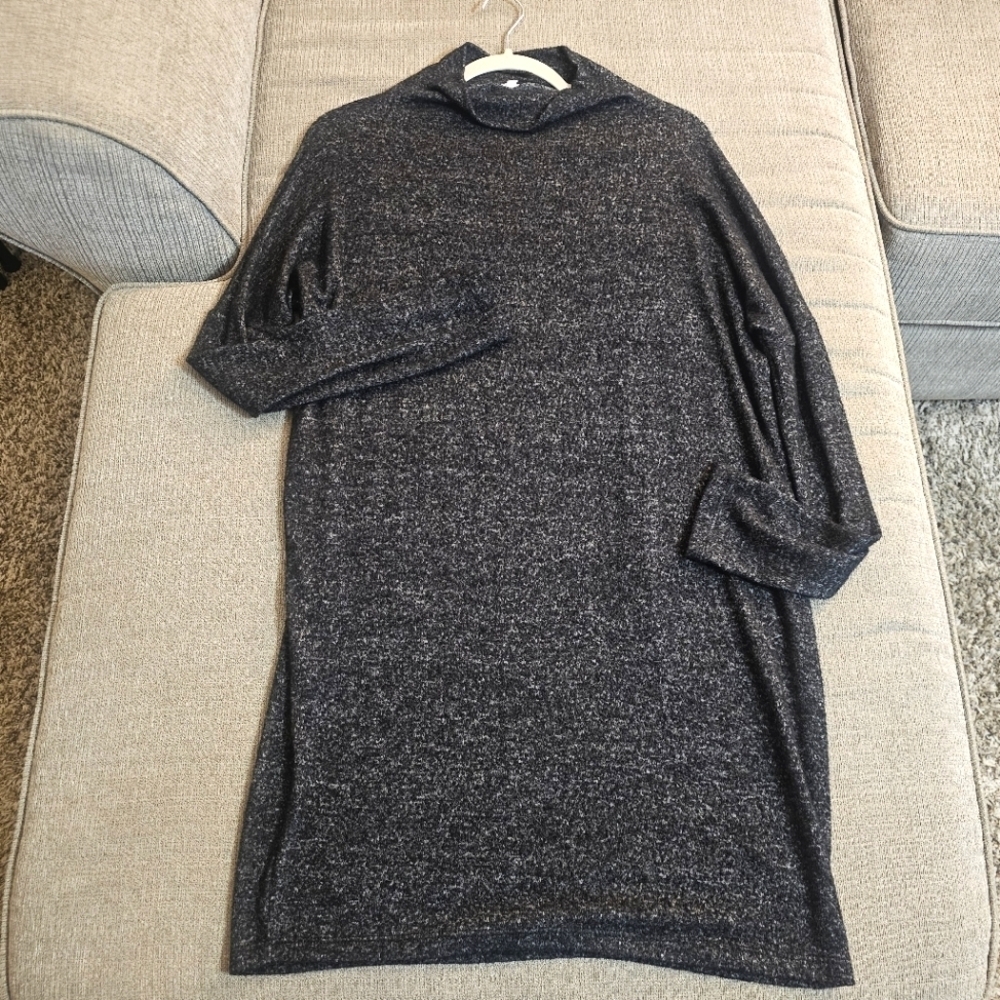 Antistar Heather Black Casual Soft Midi Longsleeve Neutral Dress Size Medium